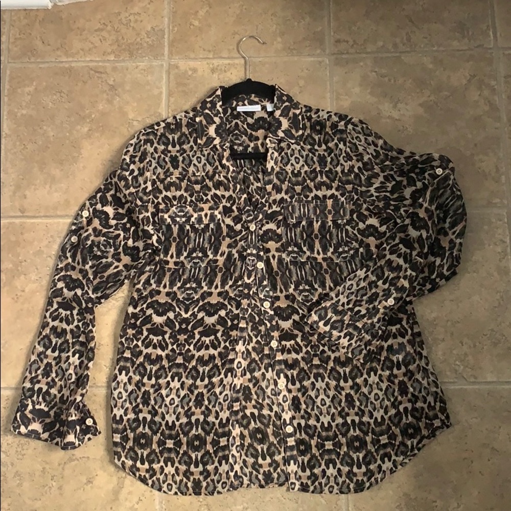 Sheer Cheetah Button-down Blouse